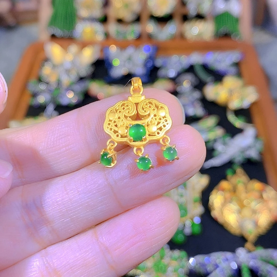 吊坠(不含链)银S925镶嵌翡翠