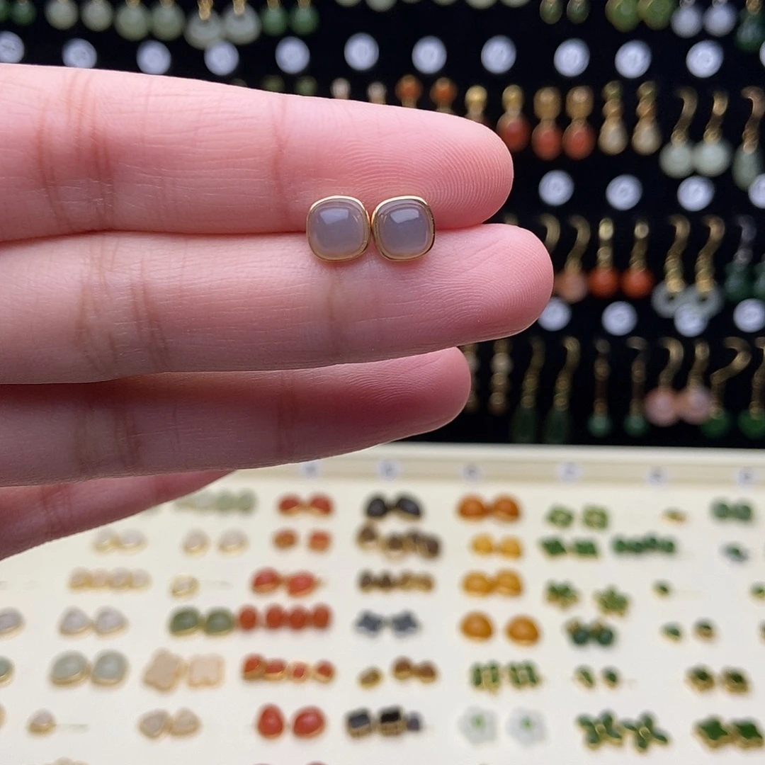 和田玉银S925镶嵌耳饰