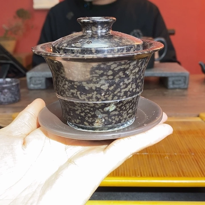 冰碛岩鱼籽料竹影盖碗120cc