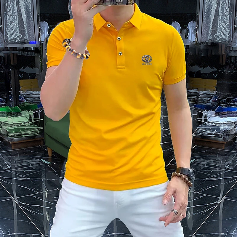 轻奢休闲男士欧若风Polo衫男夏季薄款字母修身翻领T恤潮帅短袖