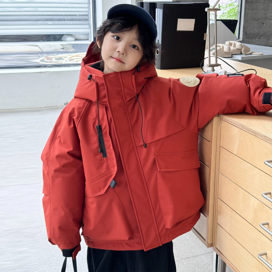 儿童冲锋衣2025冬季新款韩版男童女童中大童防风防水白鸭绒外套潮