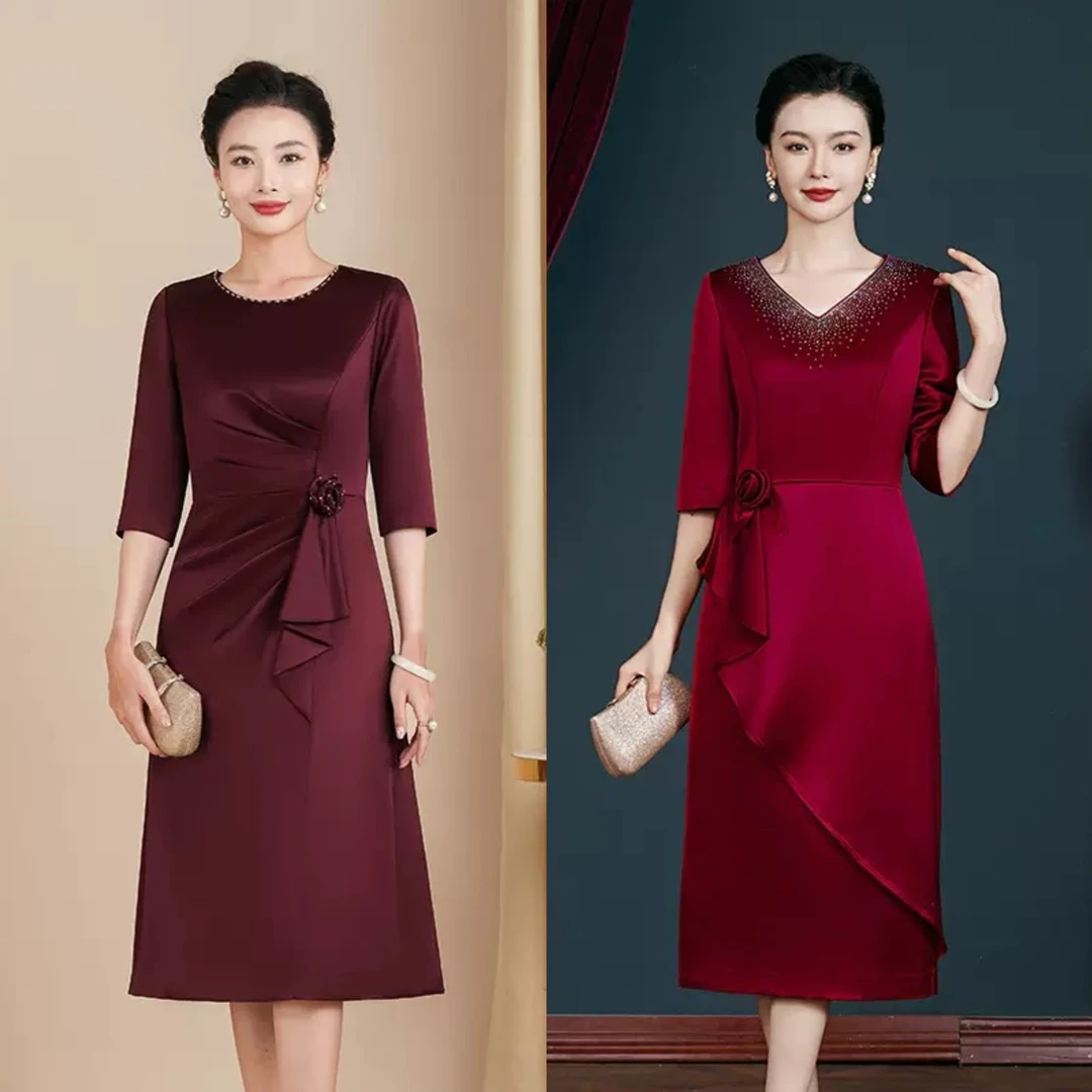 【多色可选】进口三醋酸高端礼服裙喜婆婆婚宴妈妈晚礼服日常可穿Y