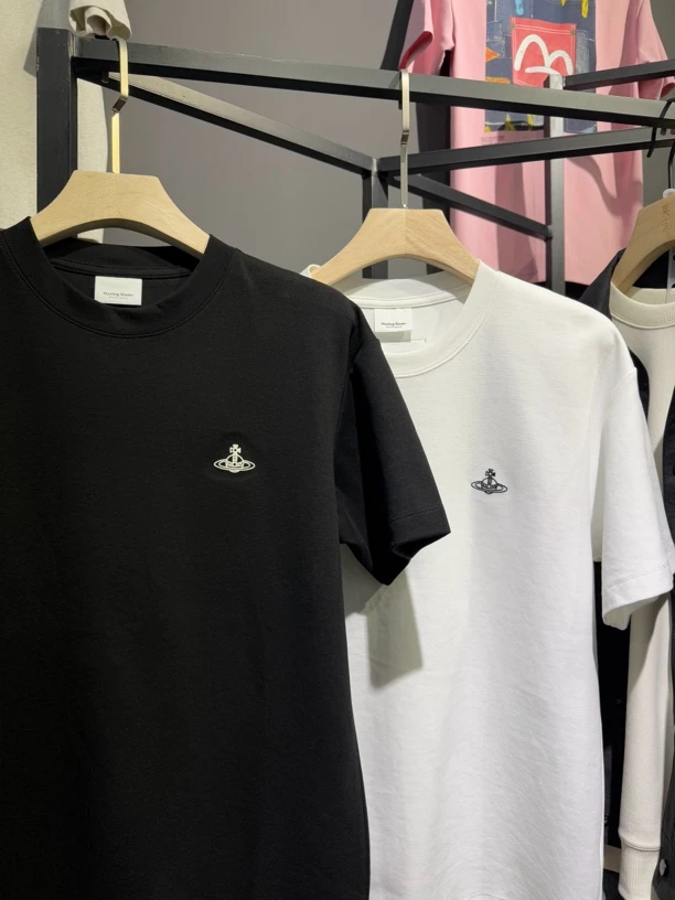 正肩土星刺绣T恤男女同款情侣新款短袖