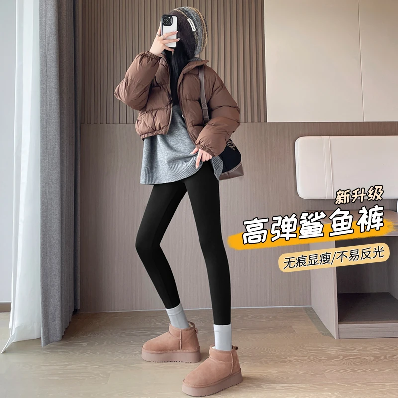 花初锦遇超高腰无痕显瘦鲨鱼裤暖腹护肚哑光鲨鱼打底裤