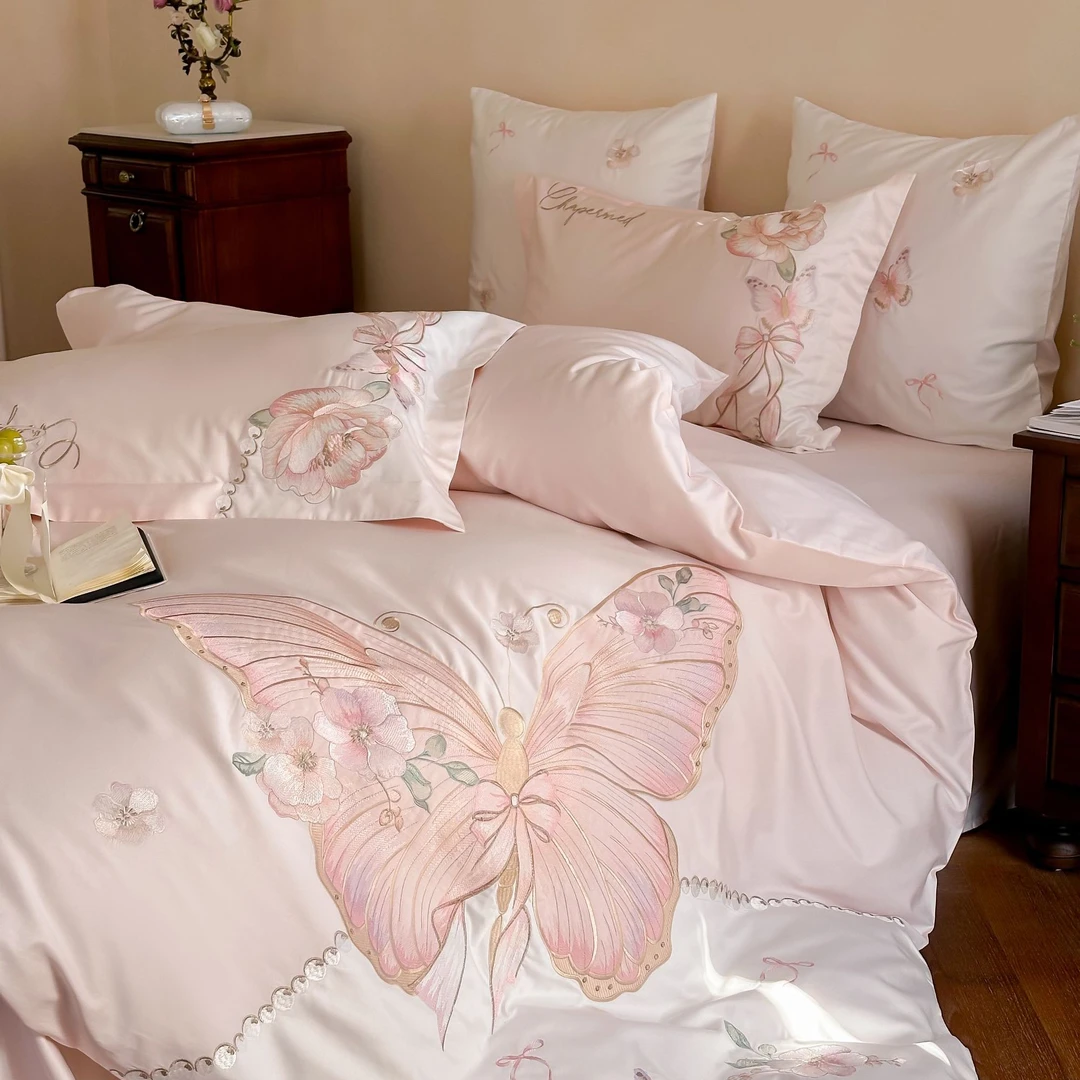 美如梦丨蝶恋花 全棉刺绣四件套公主风精致蝴蝶刺绣纯棉床品