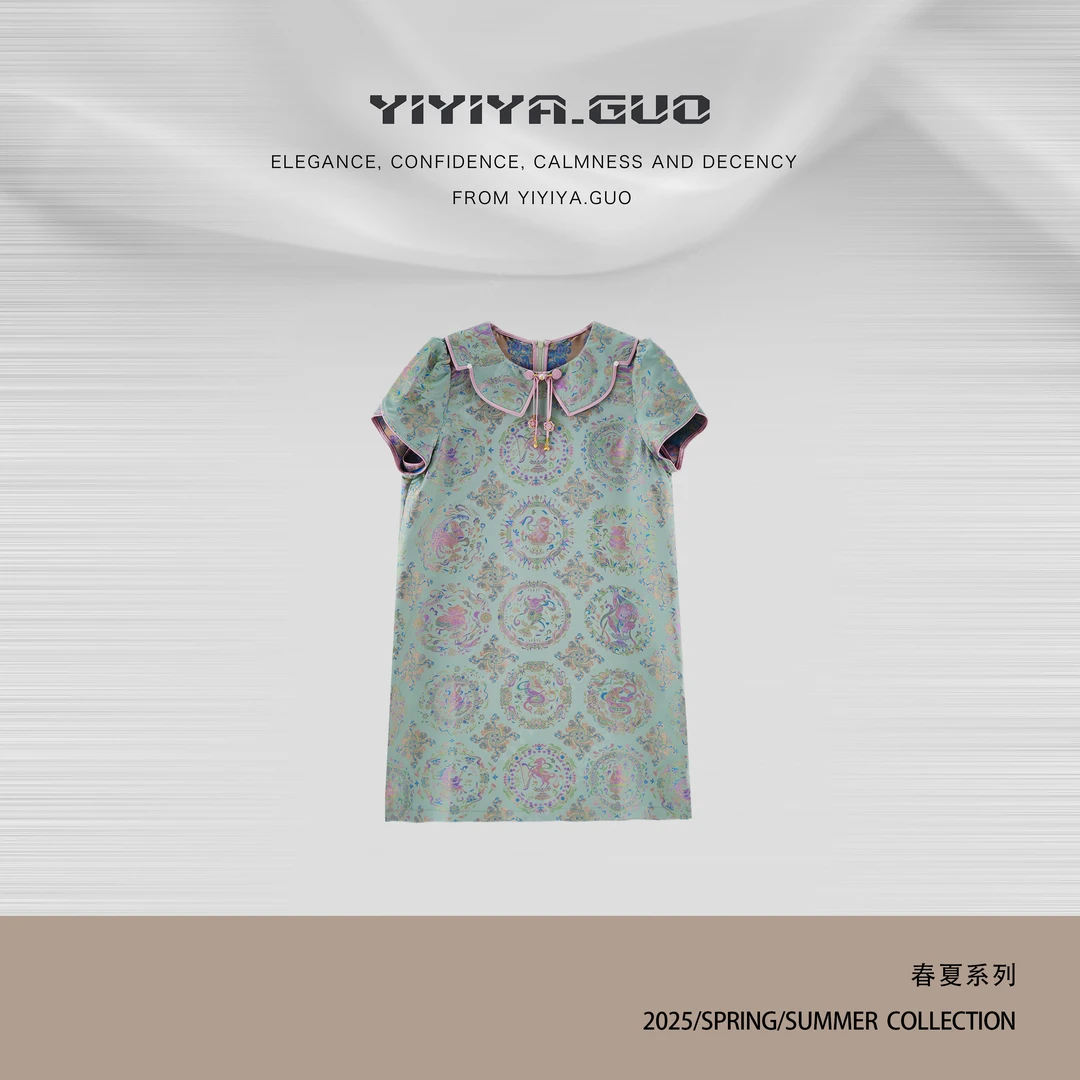 yiyiya.Guo艺艺吖新中式中国风圆领提花短袖连衣裙2065SS52