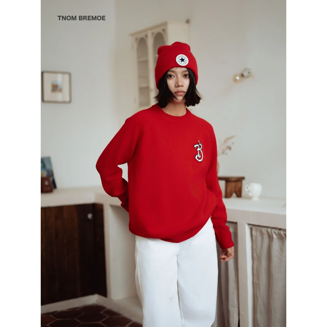 TNOM  BREMOE男女同款蛇形字母毛衣重工圆领毛衣时尚潮牌