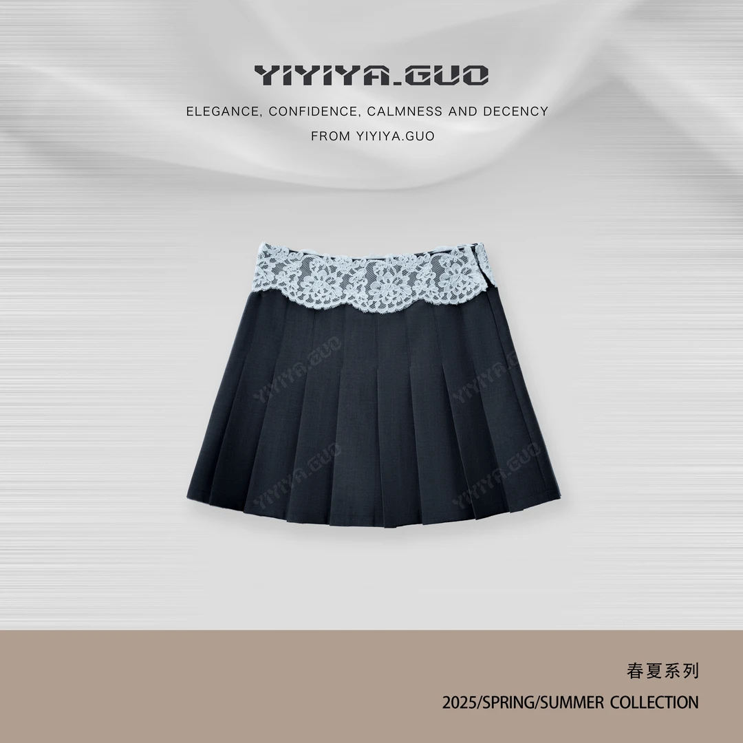 yiyiya.Guo艺艺吖【旋转童话】休闲百搭蕾丝拼接百褶短裙25SS0300