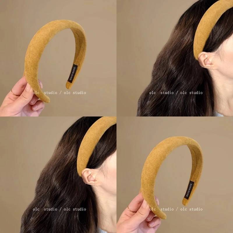 麂皮姜色~复古绒宽边发箍高颅顶海绵头箍绒面发卡女秋冬