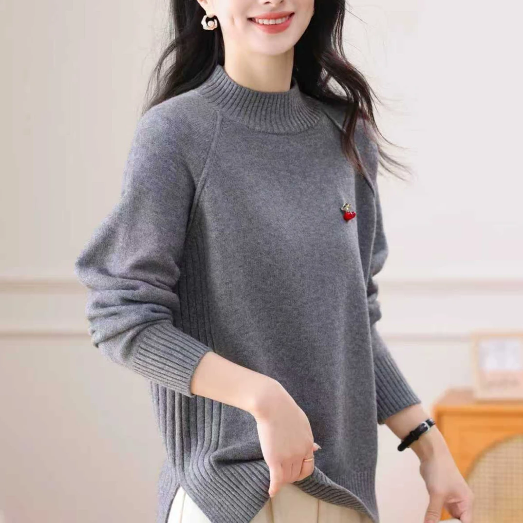 纯衫女冬季加厚保暖半高领宽松打底衫妈妈装纯色毛衣秋冬装气质