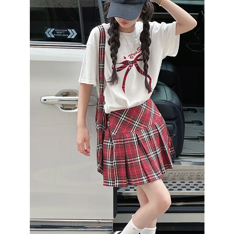 K29174蝴蝶结女童短袖套装裙2025新款夏装儿童裙子休闲两件套时髦