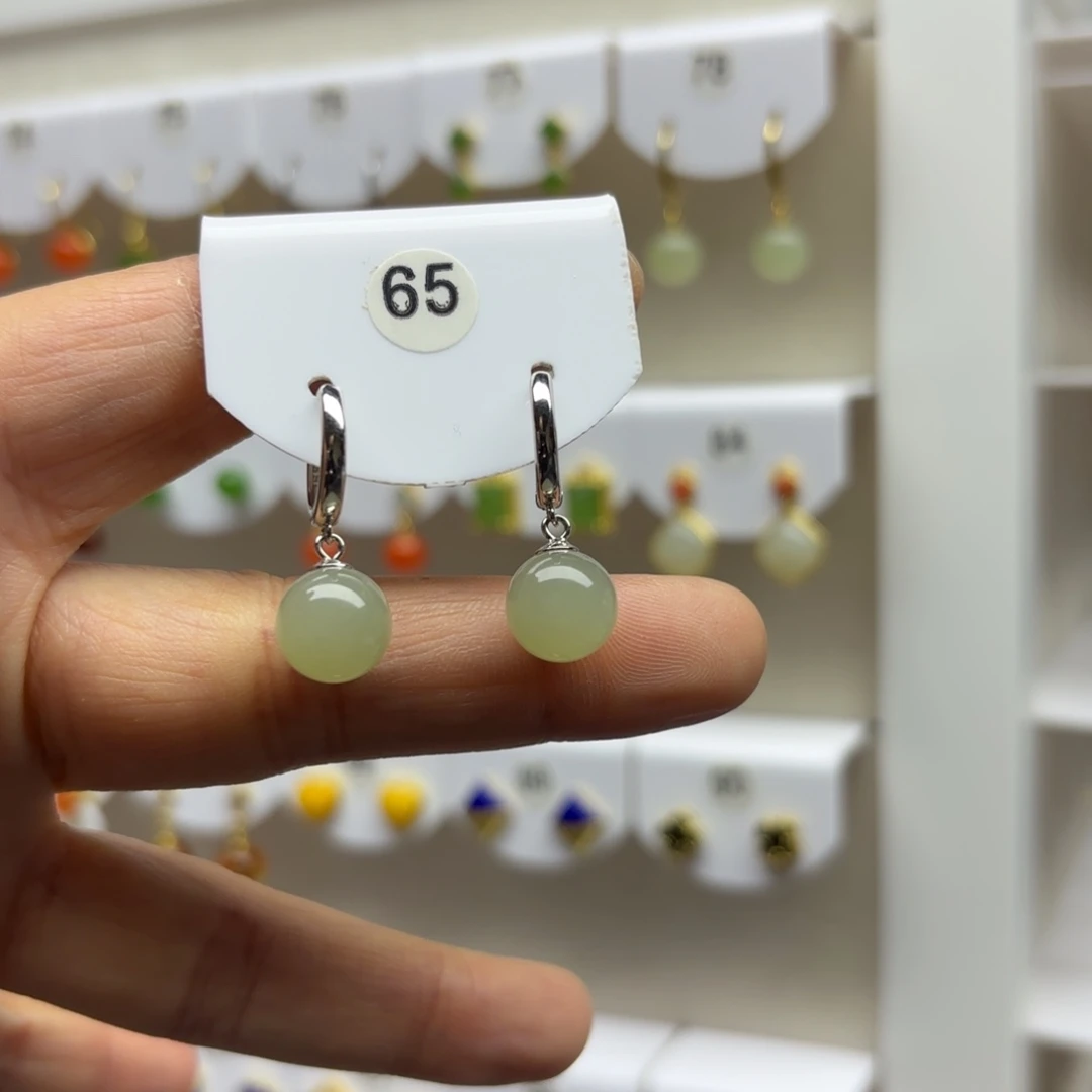 和田玉银S925镶嵌耳饰