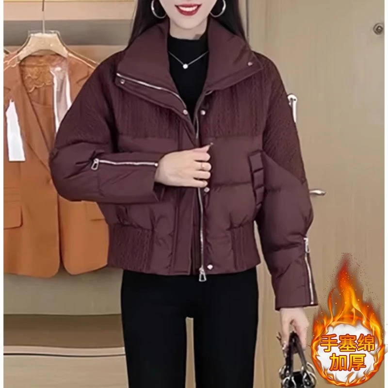 欧货高级感短款棉服女2025年冬季新款洋气立领加厚保暖面包服外套