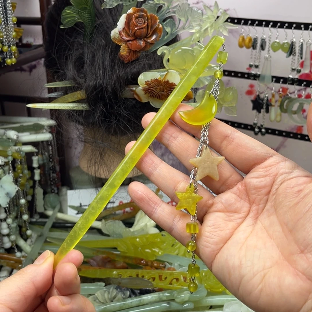 岫玉未镶嵌发饰长度19厘米左右