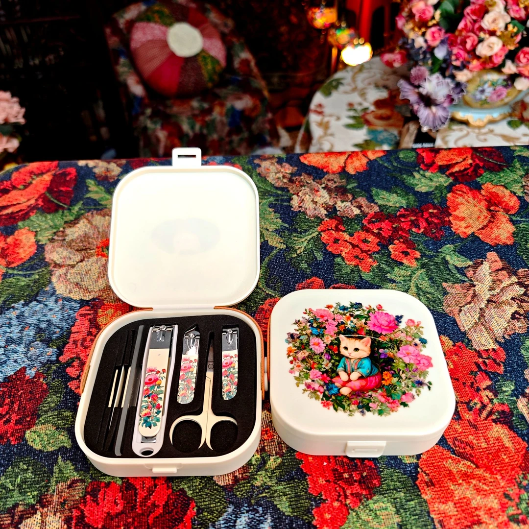 法式小猫花卉指甲剪8件套 川明禾家用指甲钳带防飞溅修美甲工具