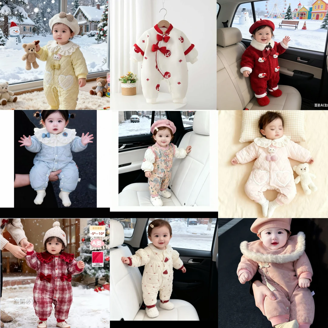 A01-A99组合秋冬装薄棉衣婴儿连体衣加绒哈衣新生儿外出服 预售