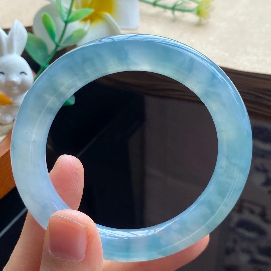 天然翡翠11.23批10984号51-10-9.8冰蓝水果冻圆条 牛天然翡翠手镯