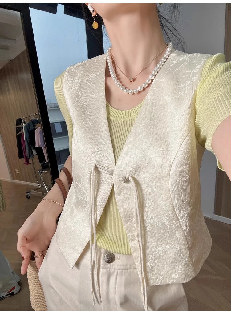 新中式国风提花马甲背心2025新款轻奢高级感盘扣无袖外穿柔软上衣