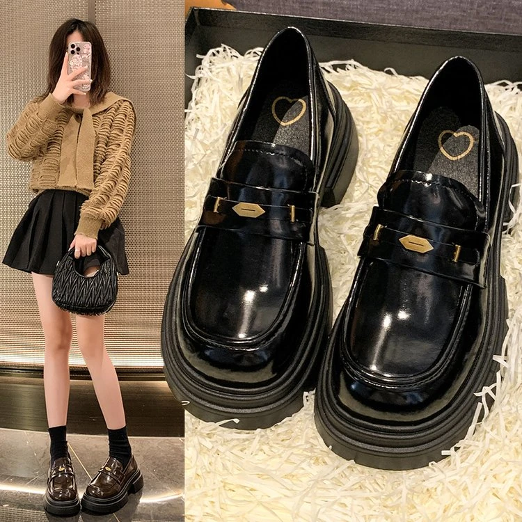 【5cm-跟高】春季新款百搭厚底真皮乐福鞋