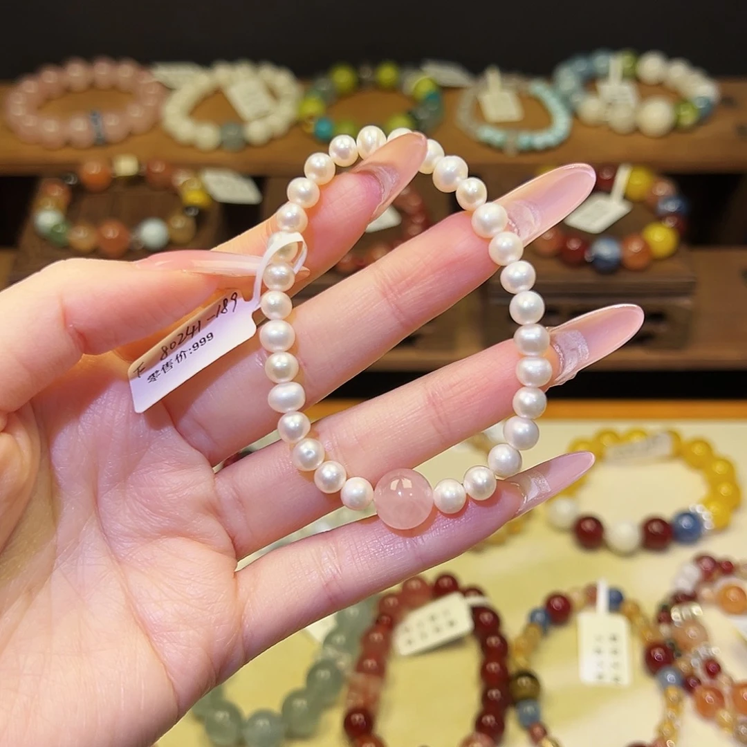 手串水晶银S925镀金镶嵌珍珠80241