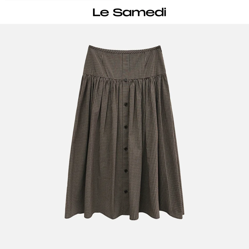 Le Samedi【中古维希】古董浪漫 细格纹低弧腰线 复古伞裙半裙