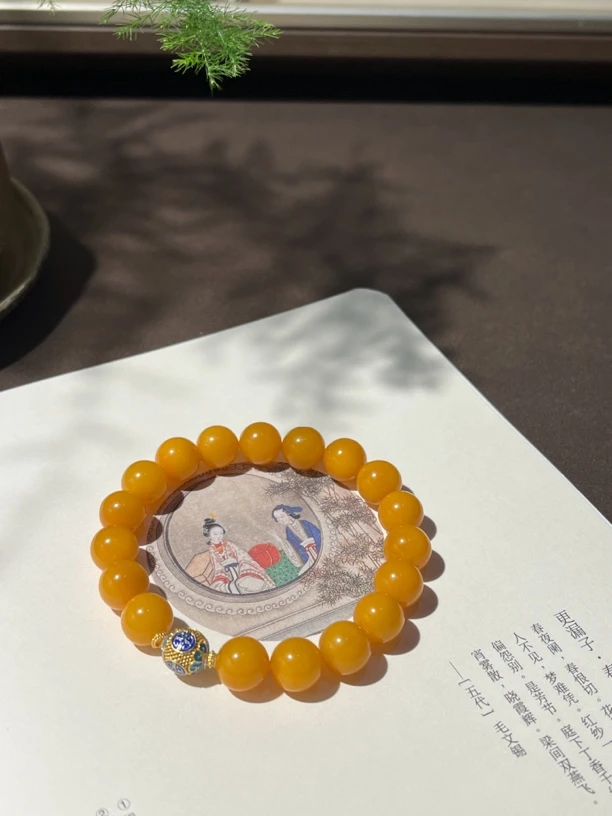 景泰 天然鸡油黄蜜蜡手串 8咪左右 百搭国风配饰 多样性发其一