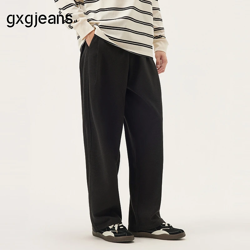 gxg.jeans男装 黑色简约基础宽松直筒休闲长裤卫裤男裤 25秋新品