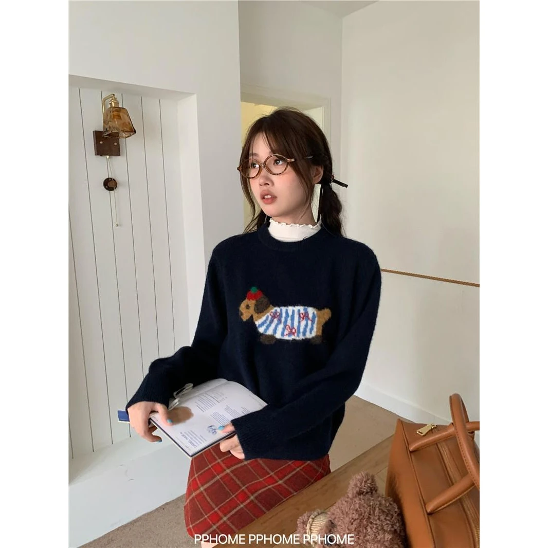 甜美提花圆领针织毛衣打底衫女秋冬新款内搭修身显瘦短款长袖上衣