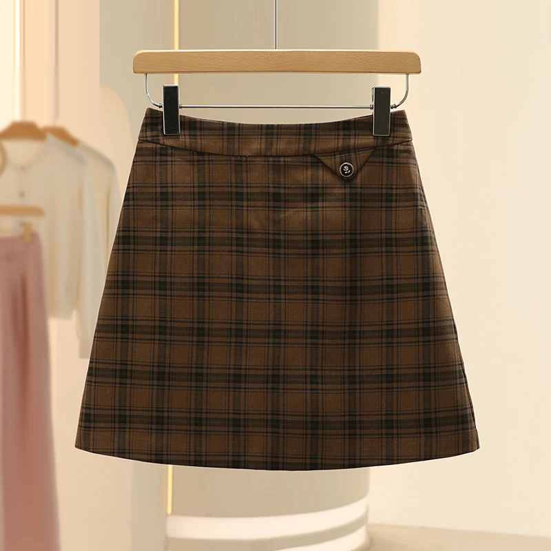 【檬】复古格子半身裙高腰遮胯显瘦2025春新款专柜撤柜女装
