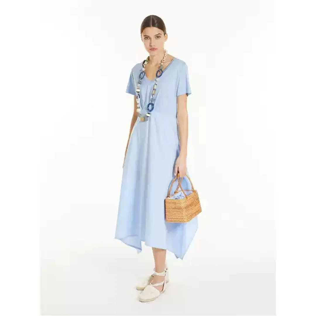 【胖虎家】夏季新款 M 法式时尚气质纯棉长裙百搭优雅显瘦连衣裙