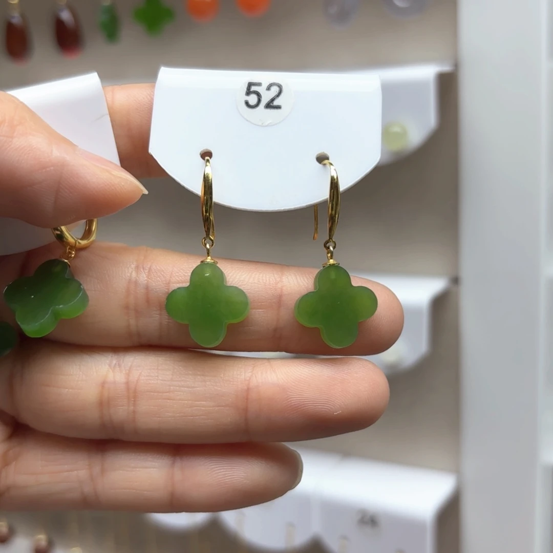 和田玉银S925镶嵌耳饰