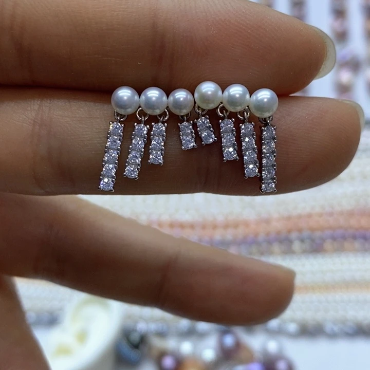 淡水珍珠耳饰银S925镶嵌汤*儿闪3