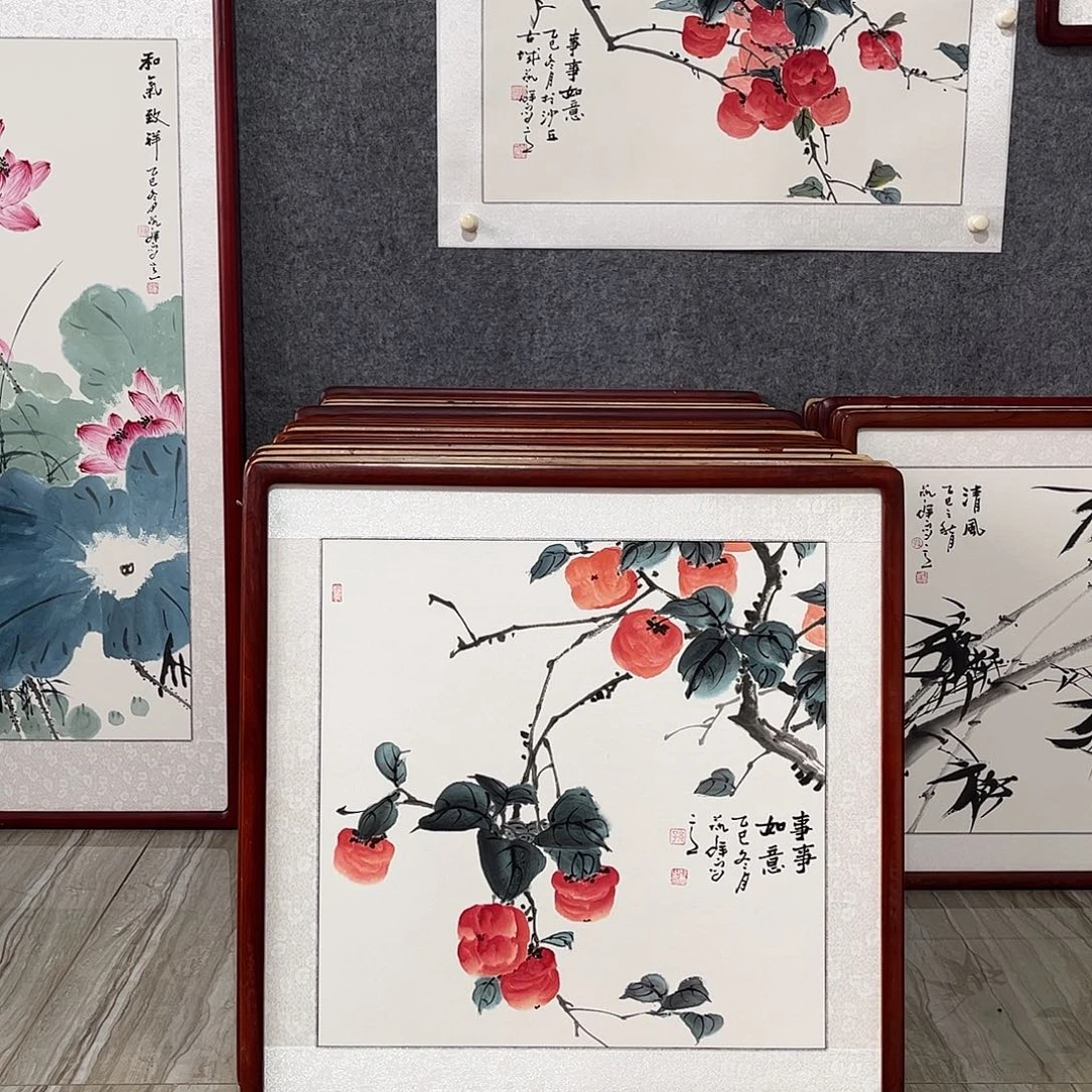 国画书画作品带框63×63