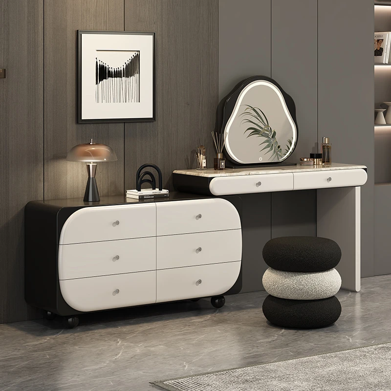 ENF梳妆台意式极简奶油风卧室轻奢化妆桌收纳柜斗柜一人一体