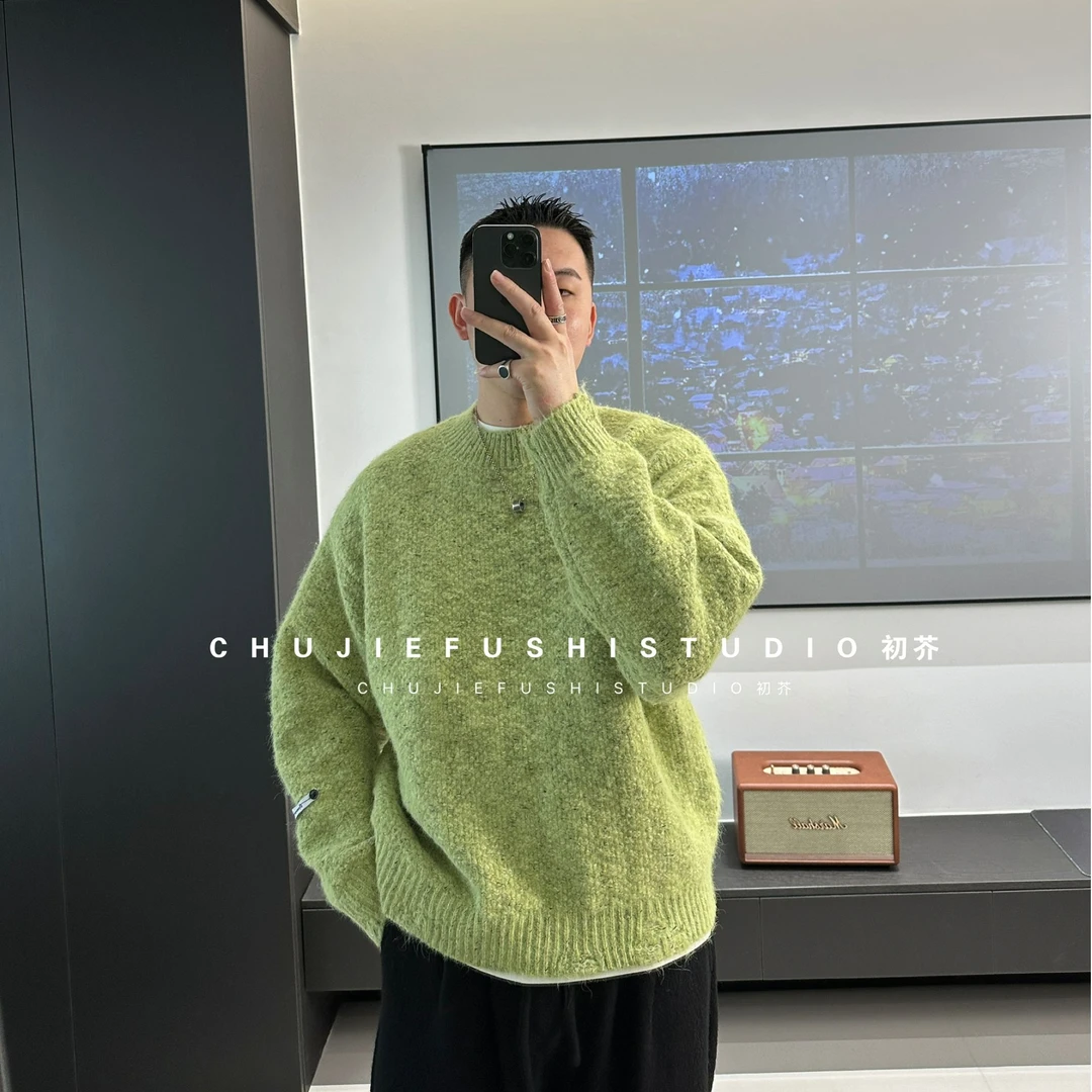 CHUJIE韩版微宽松撞色加厚套头针织毛衣男
