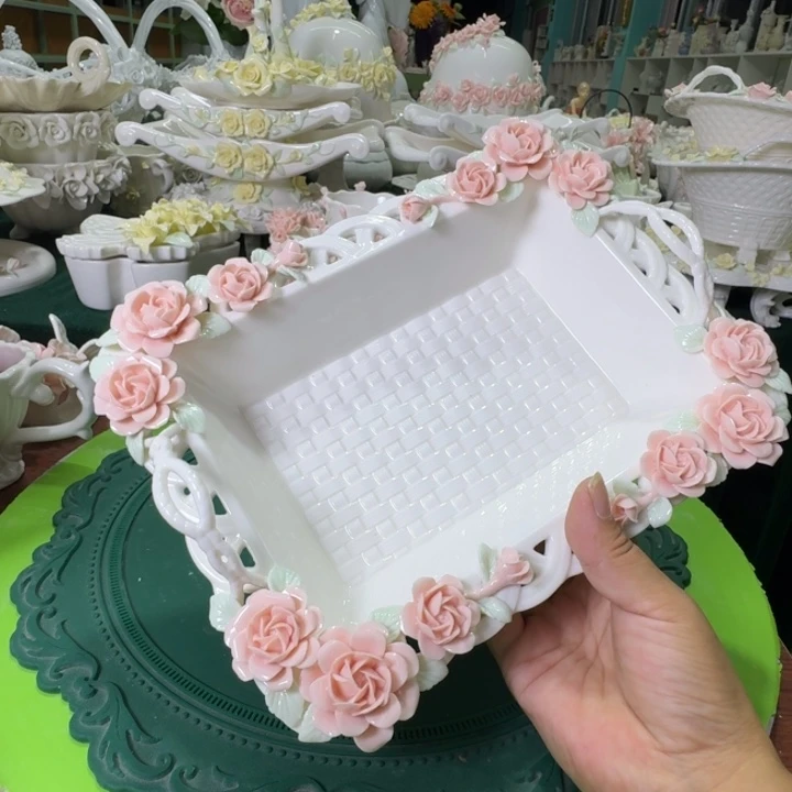 玫瑰花高脚深盘陶瓷