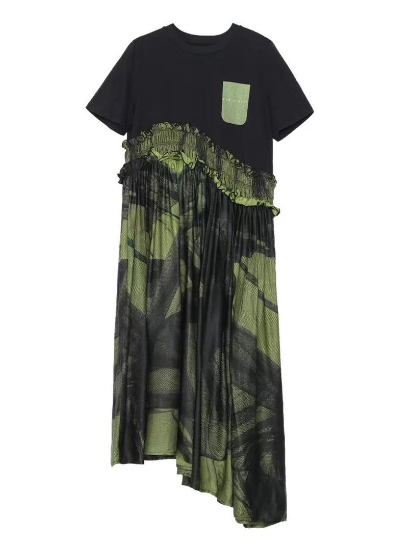 【墨绿撞色】气质宽松显瘦休闲宽松小众设计师女拼接连衣裙