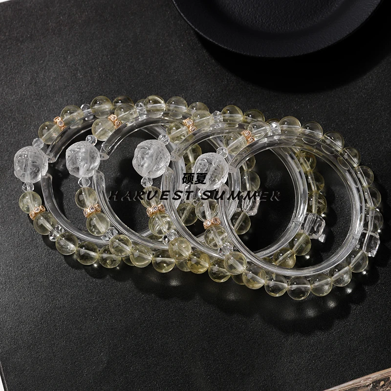硕夏【信仰】柠檬黄水晶7-8mm+白水晶佛头手链多样性发其一WW86