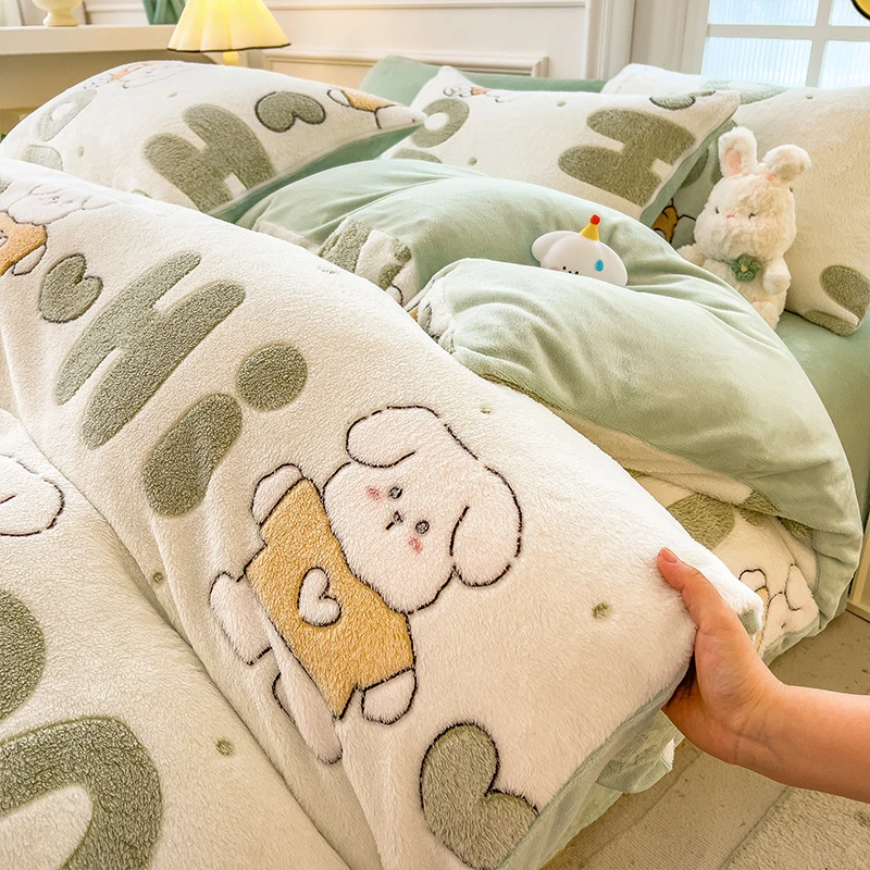 冬季加厚四件套牛奶绒加绒保暖床单被套双面绒家纺床上用品三件套