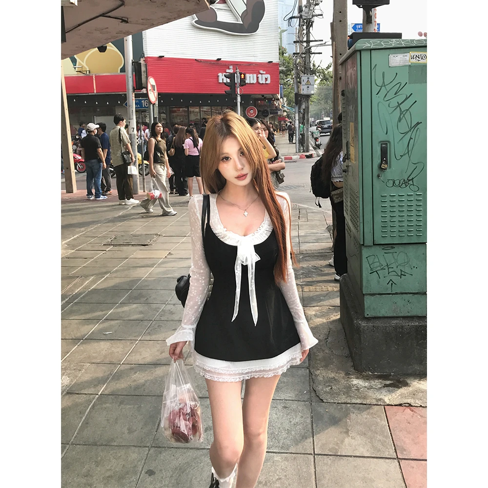 Mejiu蜜九【春日辞笺】真两件连衣裙度假风仙女裙显瘦蕾丝法式纯欲