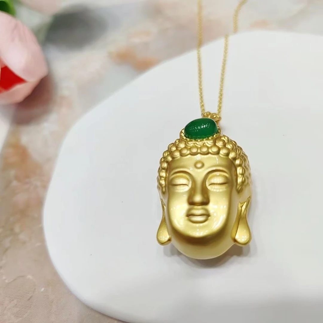 绿玛瑙镶嵌款佛头吊坠