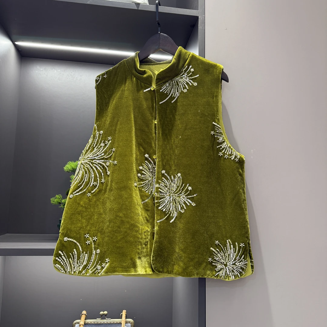 中式马甲复古传统改良秋冬季丝绒女装宽松上衣7386