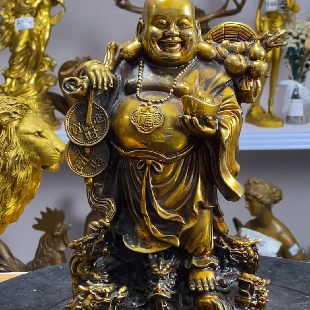 黄铜材质，弥勒摆件