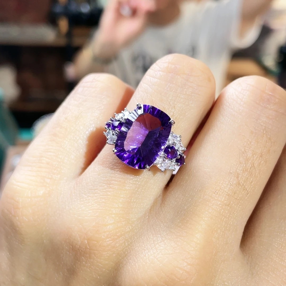紫晶戒指银S925镶嵌紫水晶