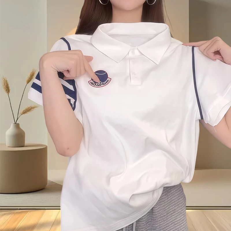 欧货大码条纹拼接女士休闲t恤显瘦短袖小众简约韩版洋气休闲装潮