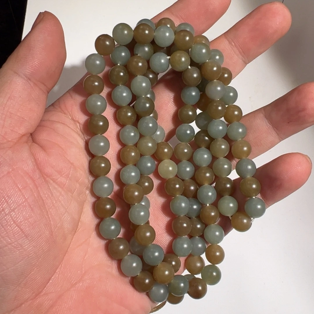 和田玉未镶嵌项链8mm/108柔光新疆且末蓝糖