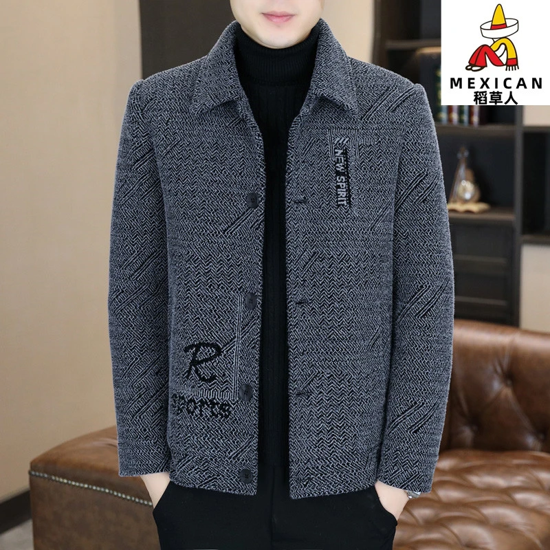 稻草人秋冬季短款毛呢修身毛呢大衣男士毛呢风衣冬季翻领呢大痞帅