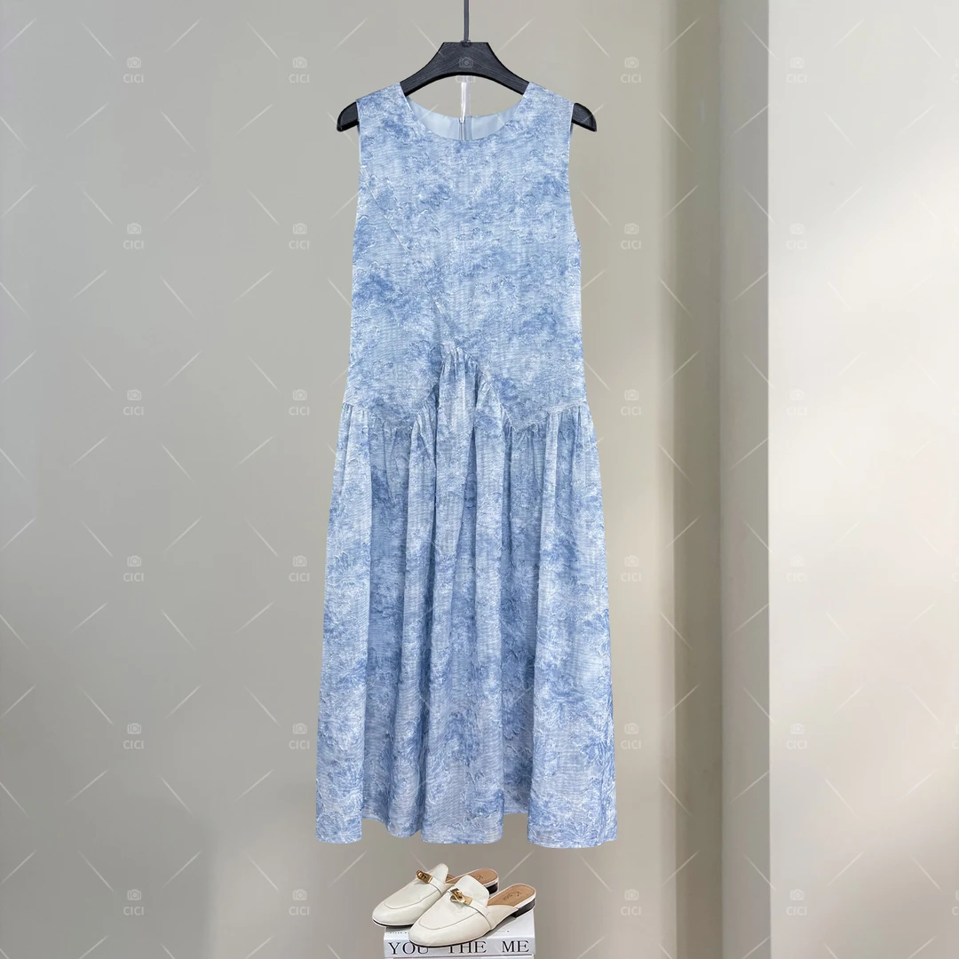 薄荷凉感 法式海边度假风宽松显瘦天 丝慵懒背心裙 YLG-6000531