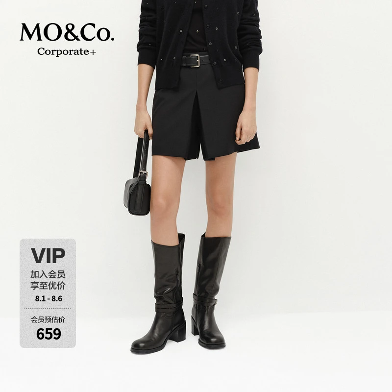 【C+系列】MOCO短裤2025春新品腰带高腰压褶含绵羊毛MBE1SOT005