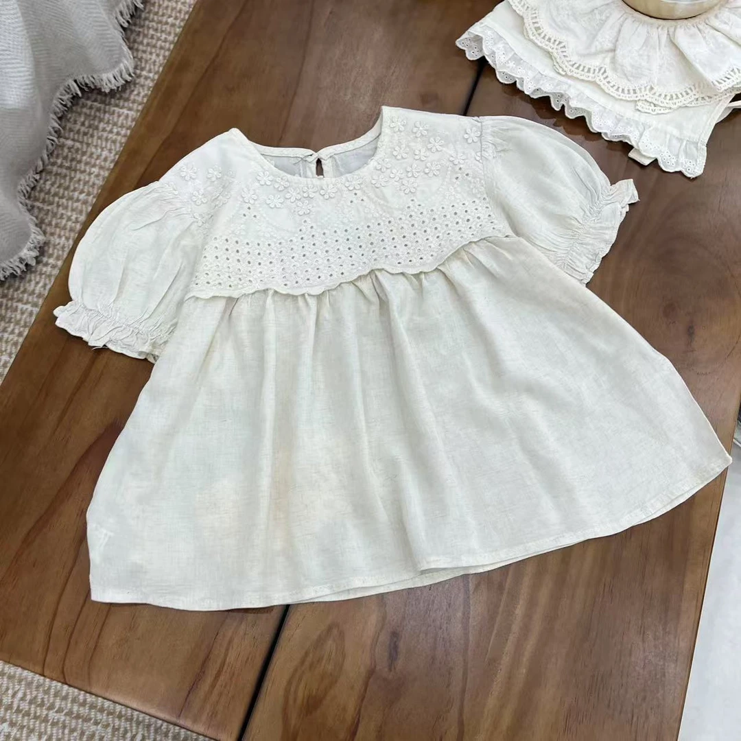 lucky夏款儿童萌娃穿搭木耳边袖口娃娃衫衬衫26657